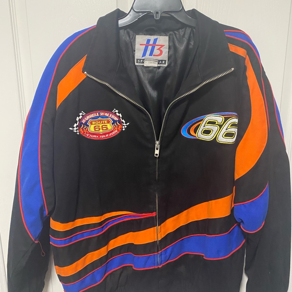 Darrel Waltrip Men's Black Route 66 Racing Jacket with Orange & Blue Accents